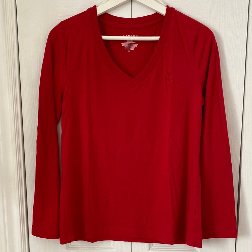 Ralph Lauren V Neck long sleeve T Shirt Like New embroidered logo size Medium